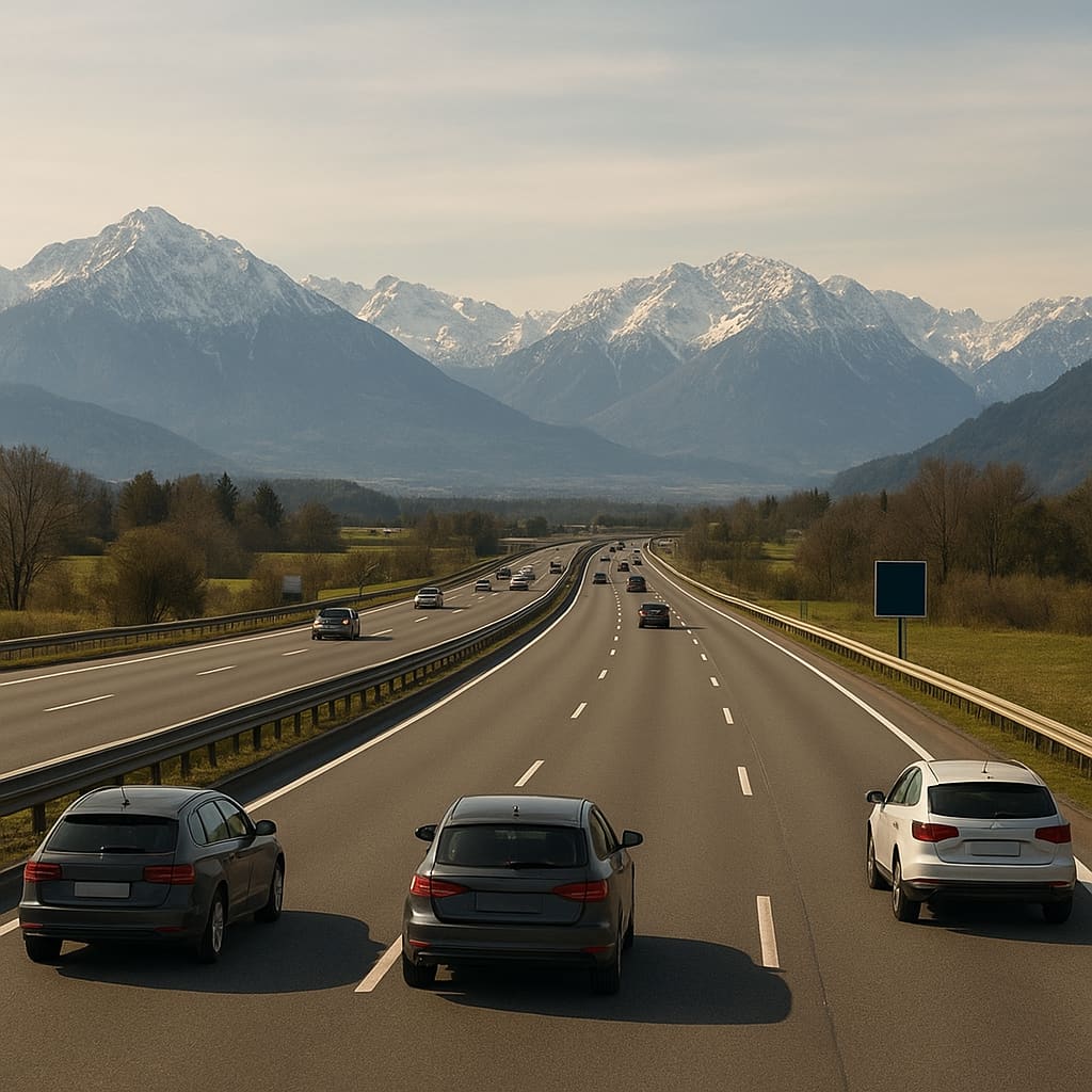 Österreichische Autobahn mit Berglandschaft bei Tag