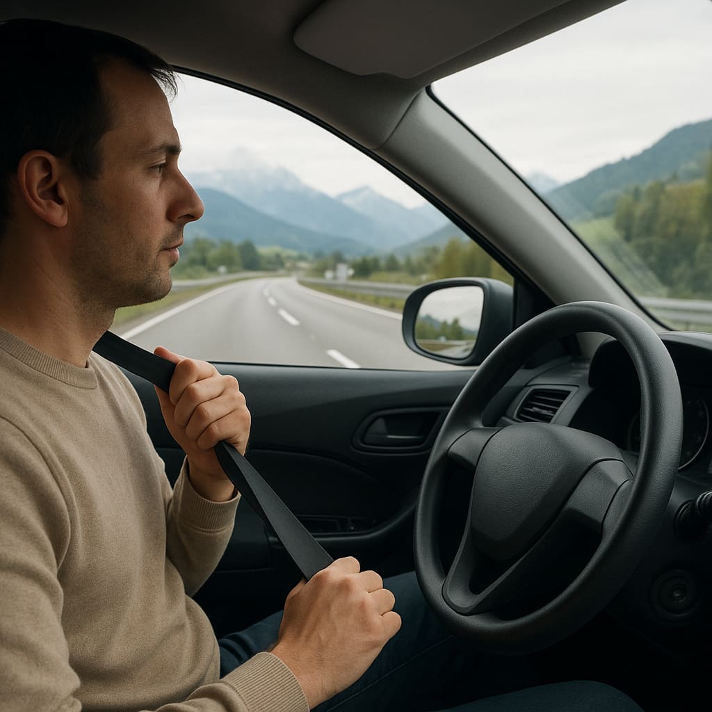 Fahrer bereitet die Fahrt durch Österreich mit Blick auf die Windschutzscheibe vor